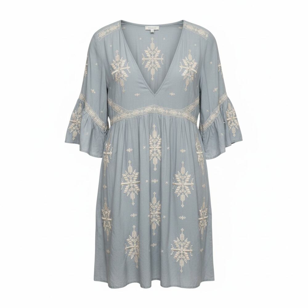Sundance Embroidered Boho Babydoll Dress Sage Green Petite Medium